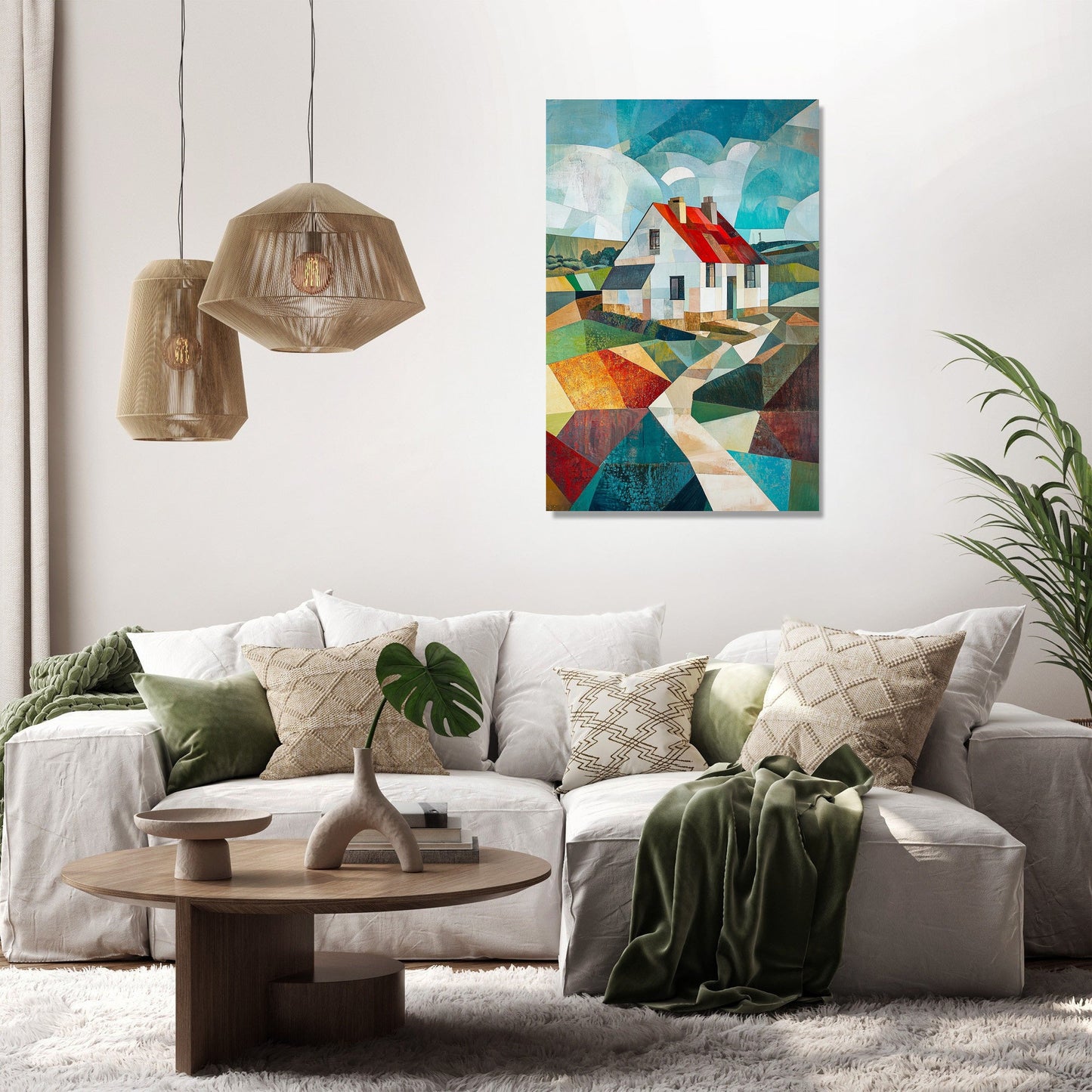 Geometric Countryside House Canvas