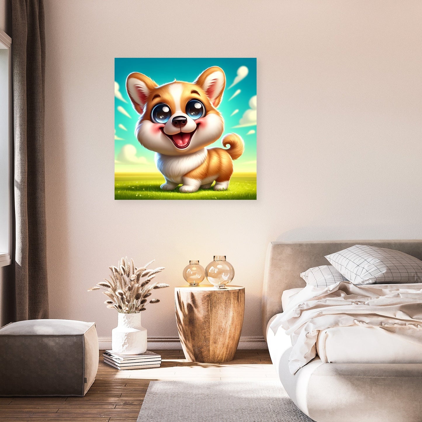 Cheerful Corgi Caricature Canvas