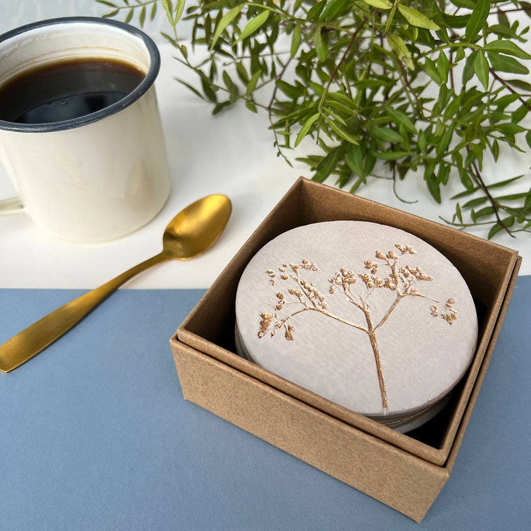 Gold Wild Flower Ceramic Coasters - LIMITED EDITION
