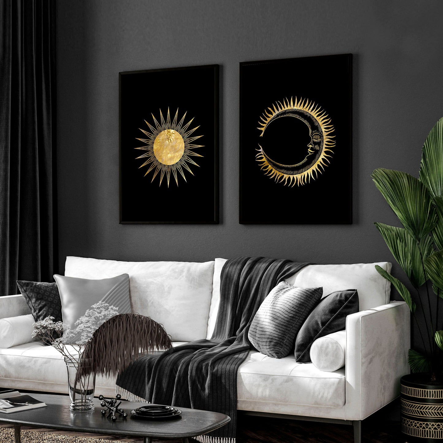 Sun and moon wall art | set of 2 wall art prints
