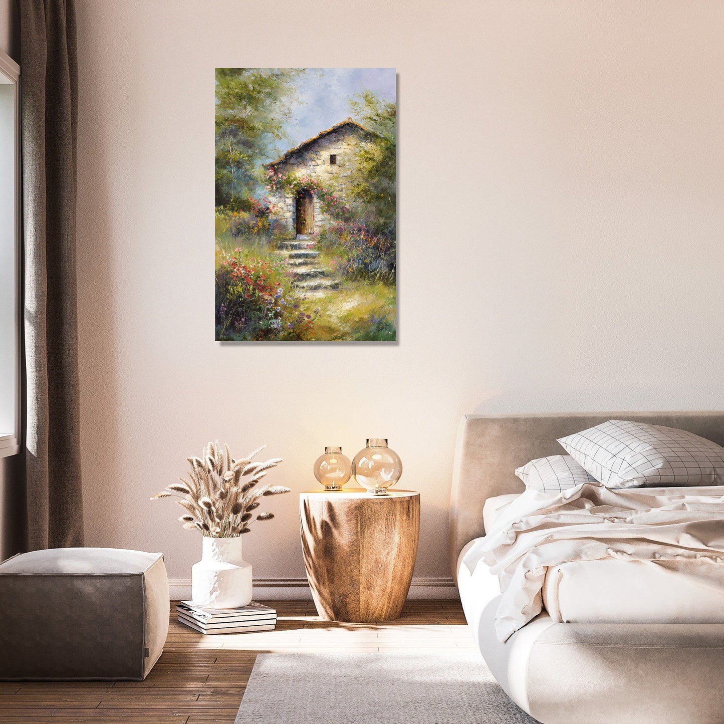 Stone Cottage on Hill Canvas