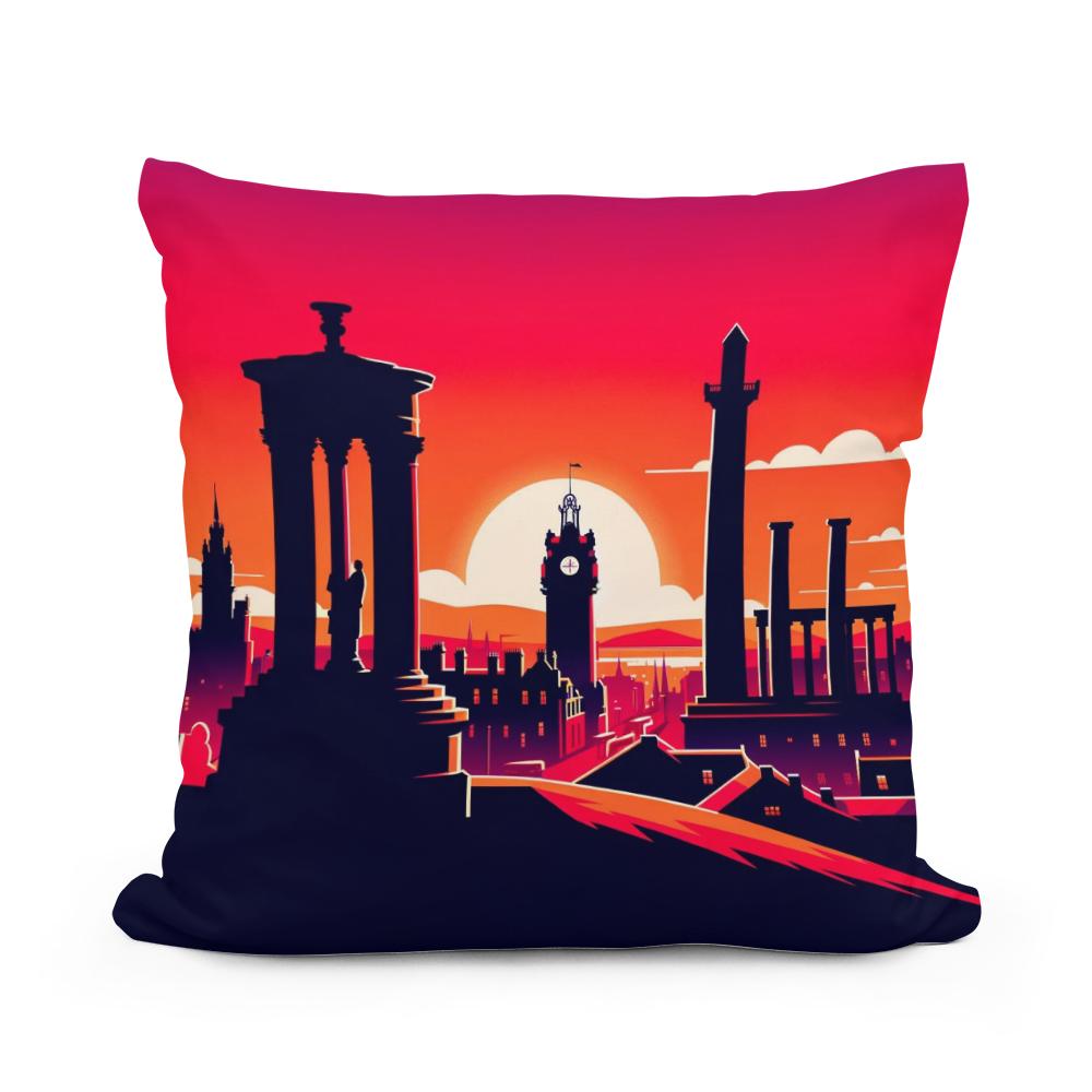 Edinburgh Calton Hill Sunset Silhouette Cotton Cushion
