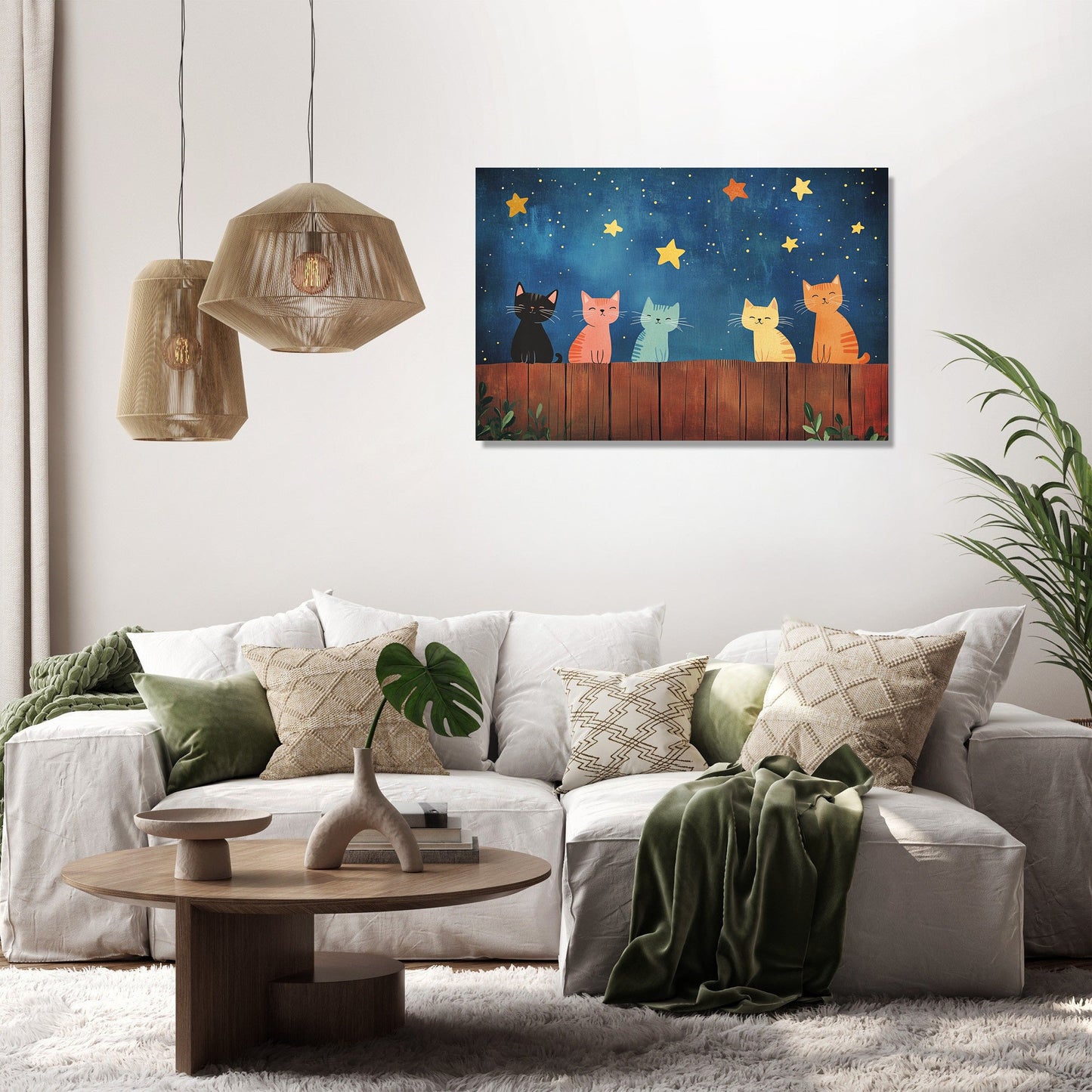 Meowing Cats Night Canvas