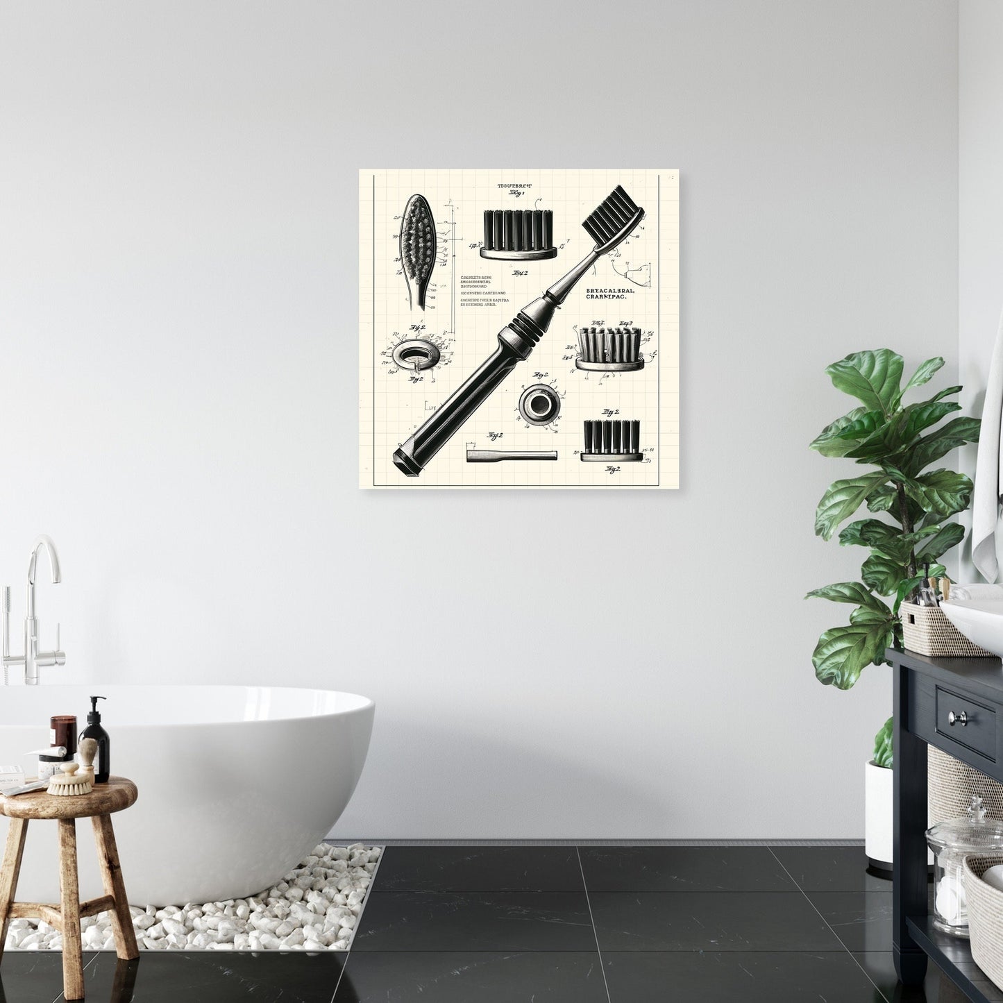 Charcoal Bristle Toothbrush Patent Art Canvas