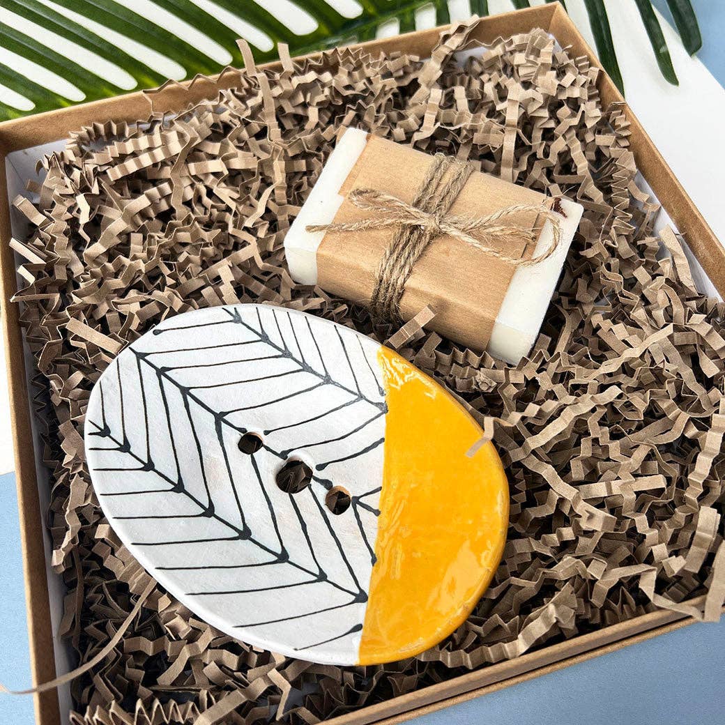 Mustard Herringbone Soap Dish With Drainage