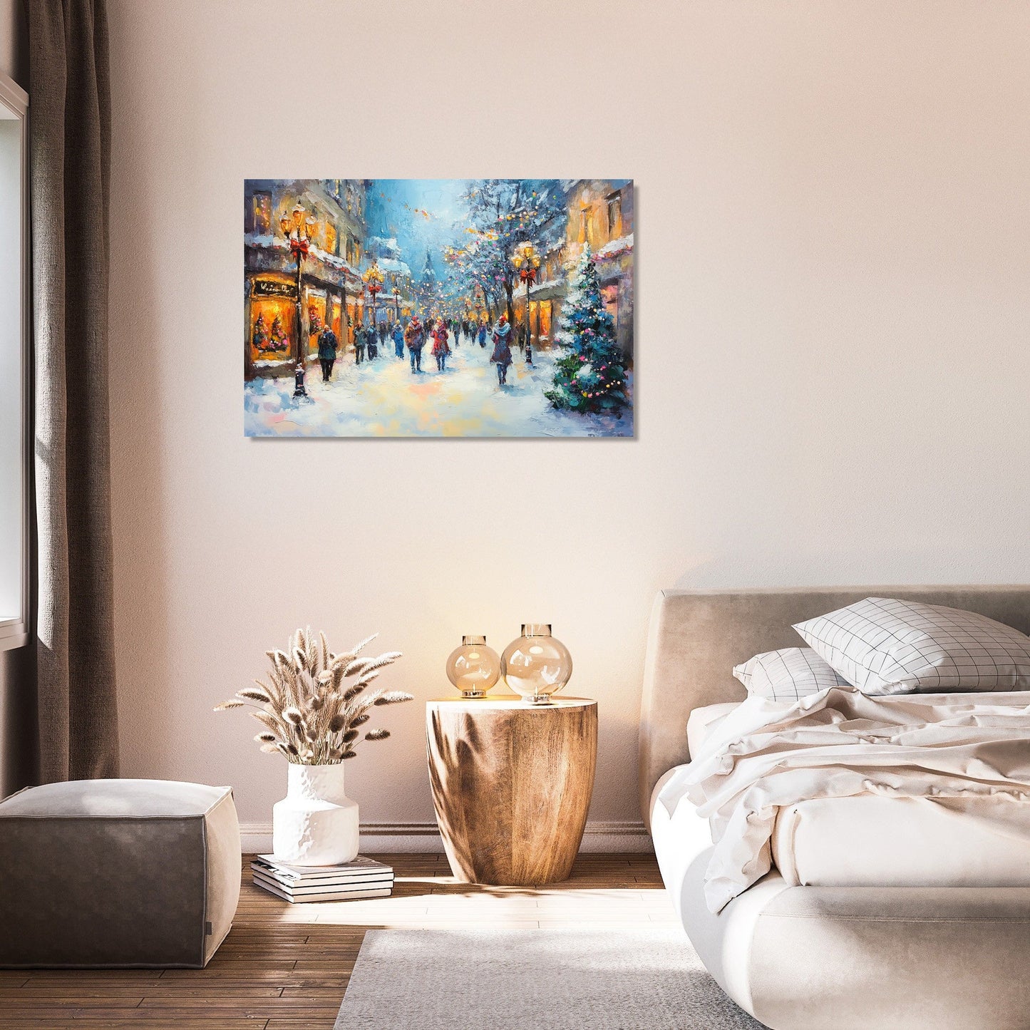Festive Winter Street Canvas
