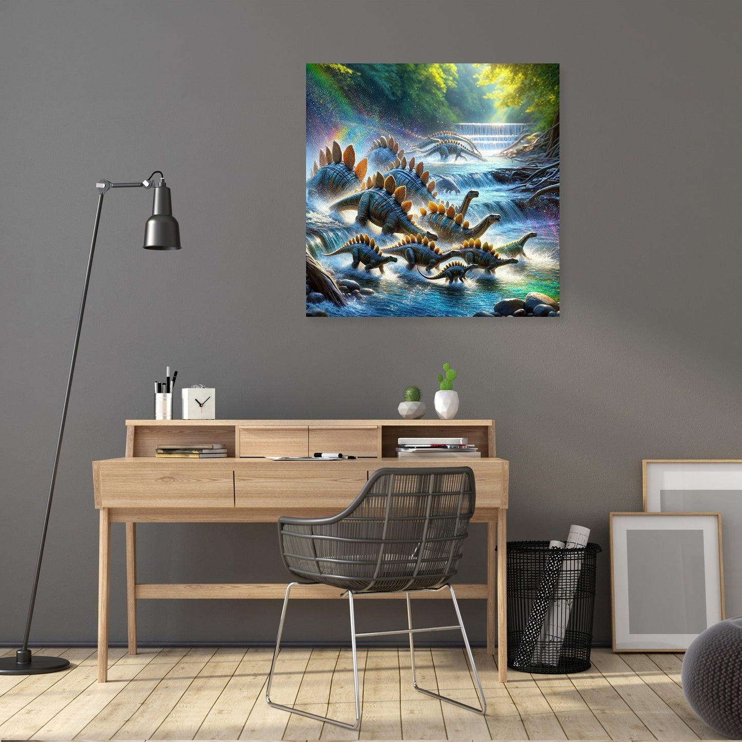 River Crossing Stegosaurus Canvas