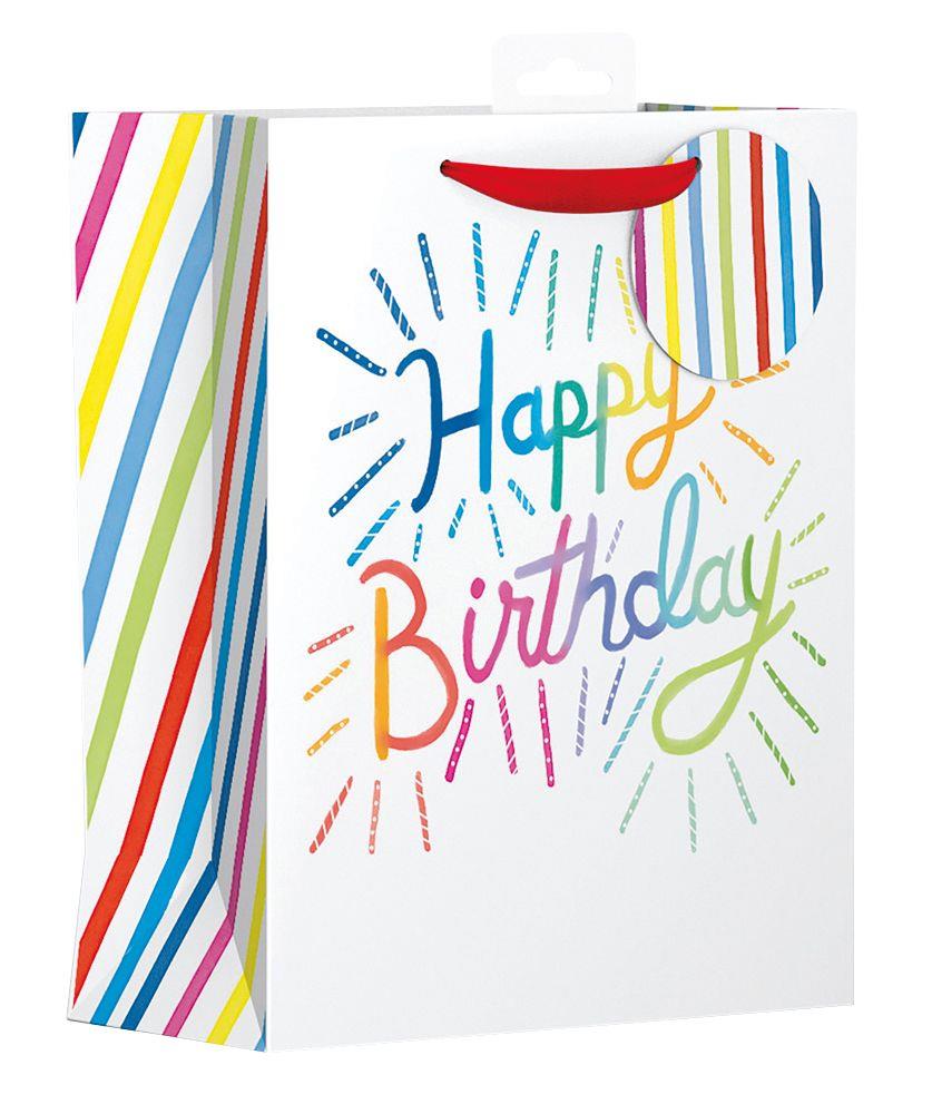 Large Gift Bag with Rainbow Happy Birthday Design (W265 x H330 x D140 mm)