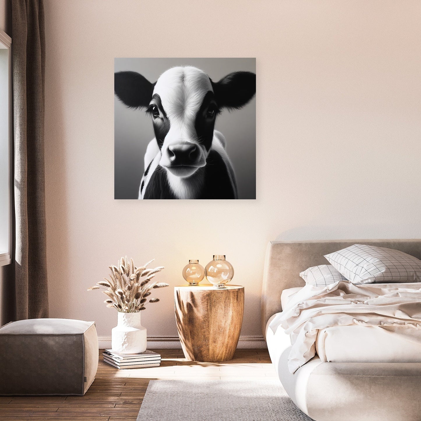 Monochromatic Serenity Cow Canvas