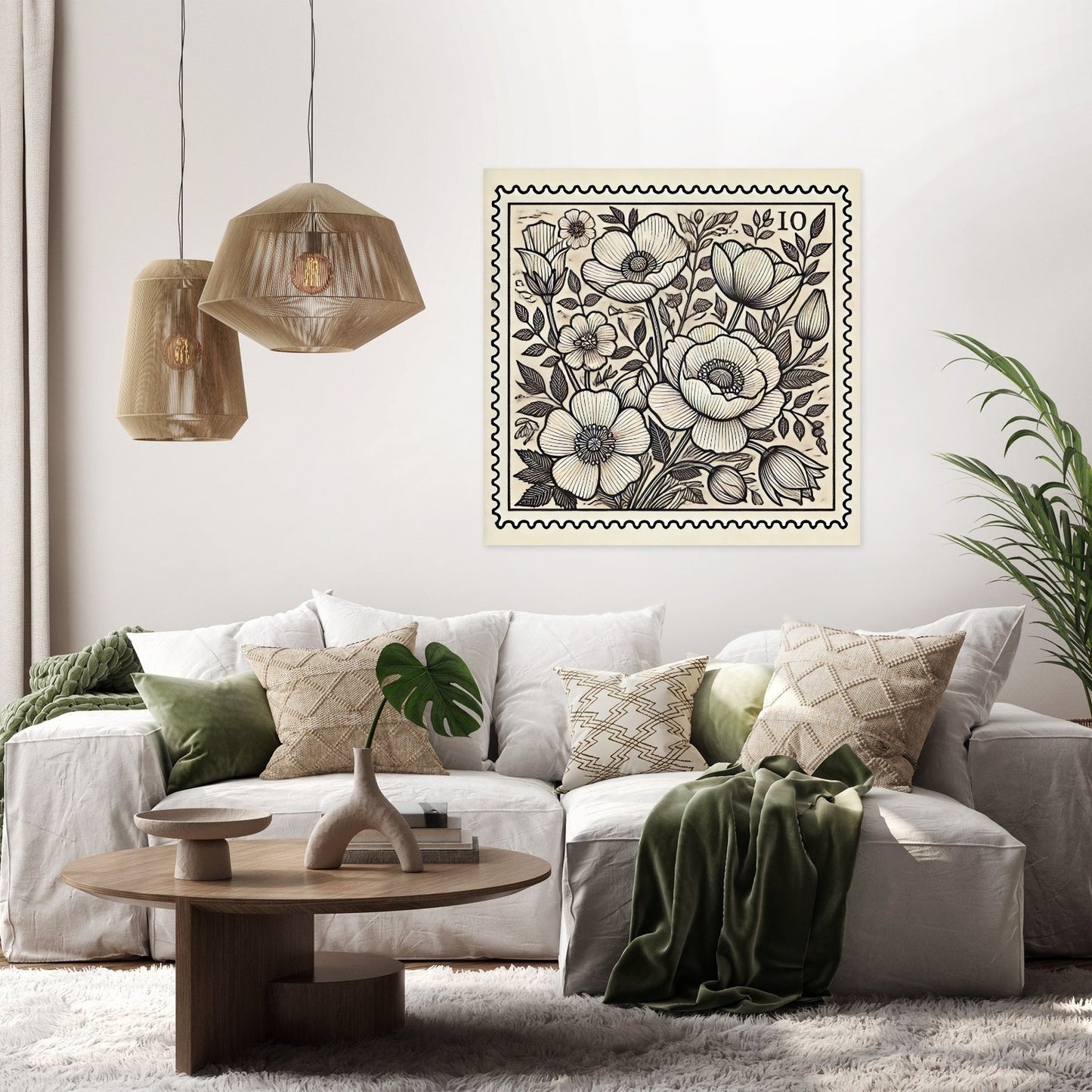 Floral Stamp Line Art Canvas