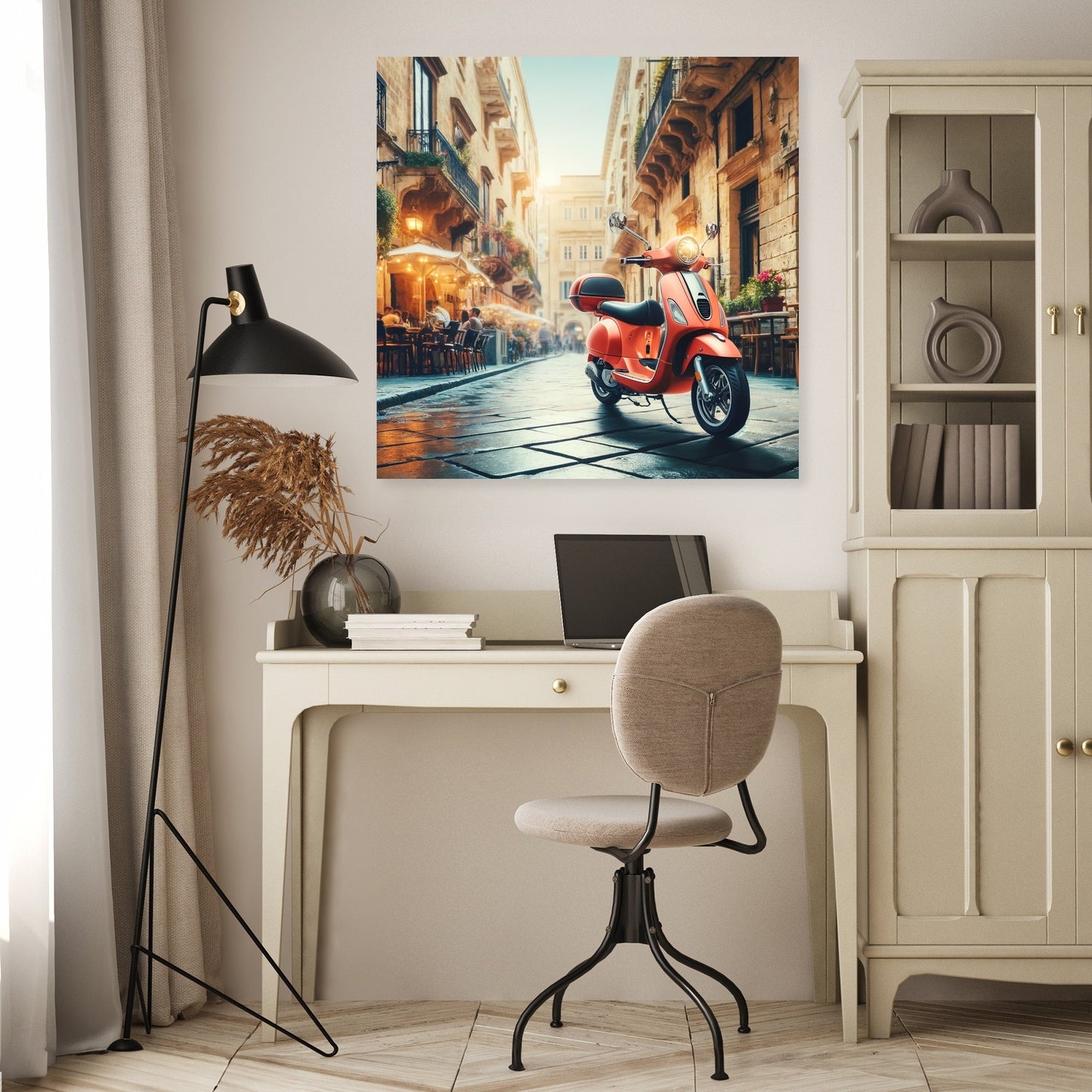 Cityscape Scooter Adventure Canvas