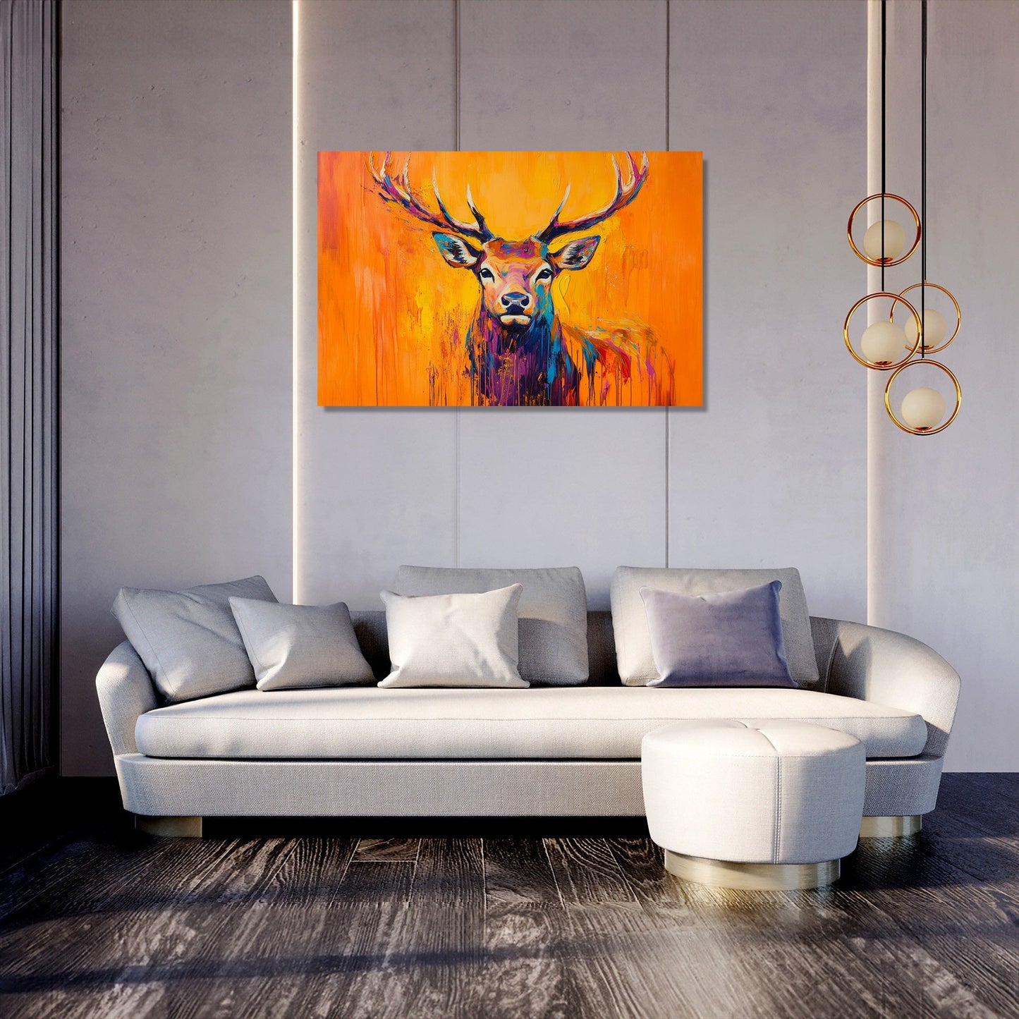 Vibrant Deer on Orange Canvas