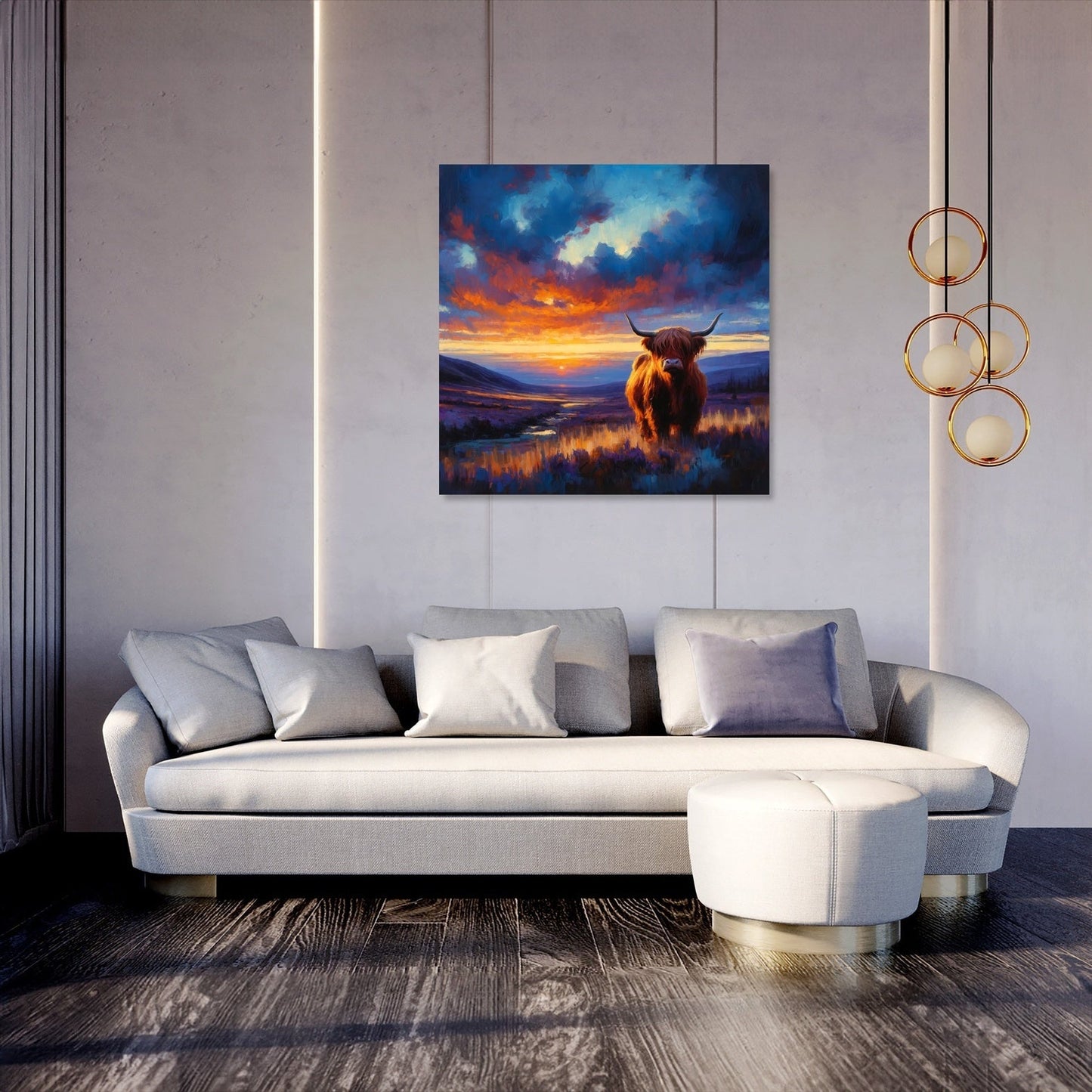Twilight Contrast Highland Cow Canvas