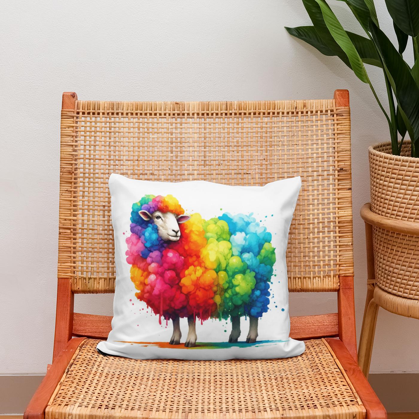 Rainbow Wool Sheep Cotton Cushion