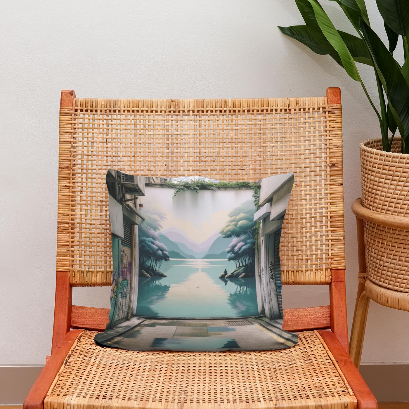 Serene Lake Alley Cotton Cushion