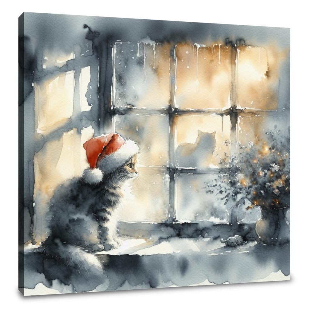 Christmas Solitude Feline Canvas