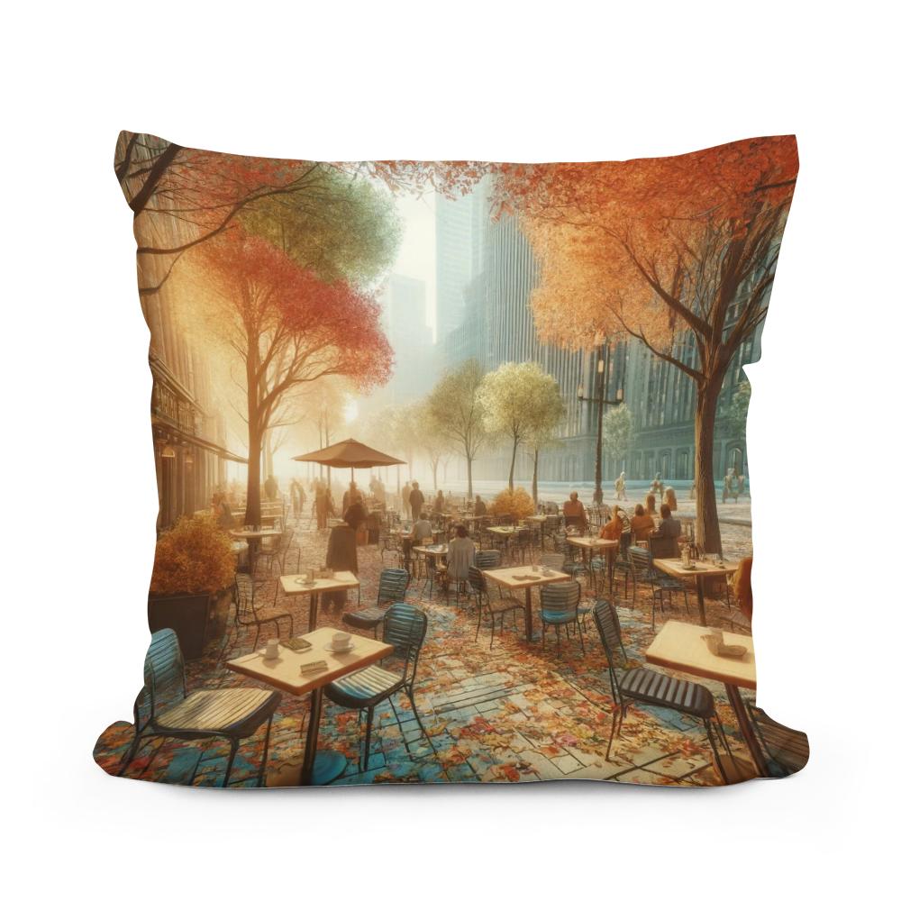Autumn Morning Cafe Cotton Cushion