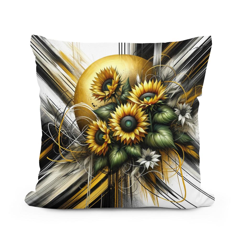 Golden Sunflower Abstract Cotton Cushion