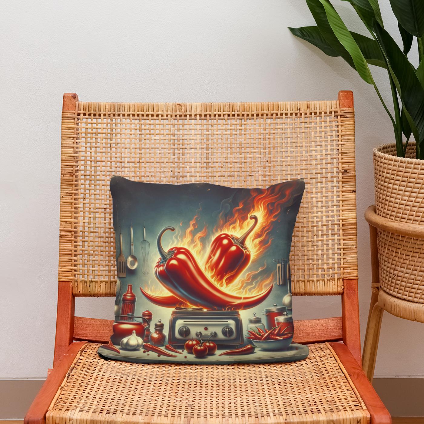 Retro Fire Chillies Kitchen Art Cotton Cushion