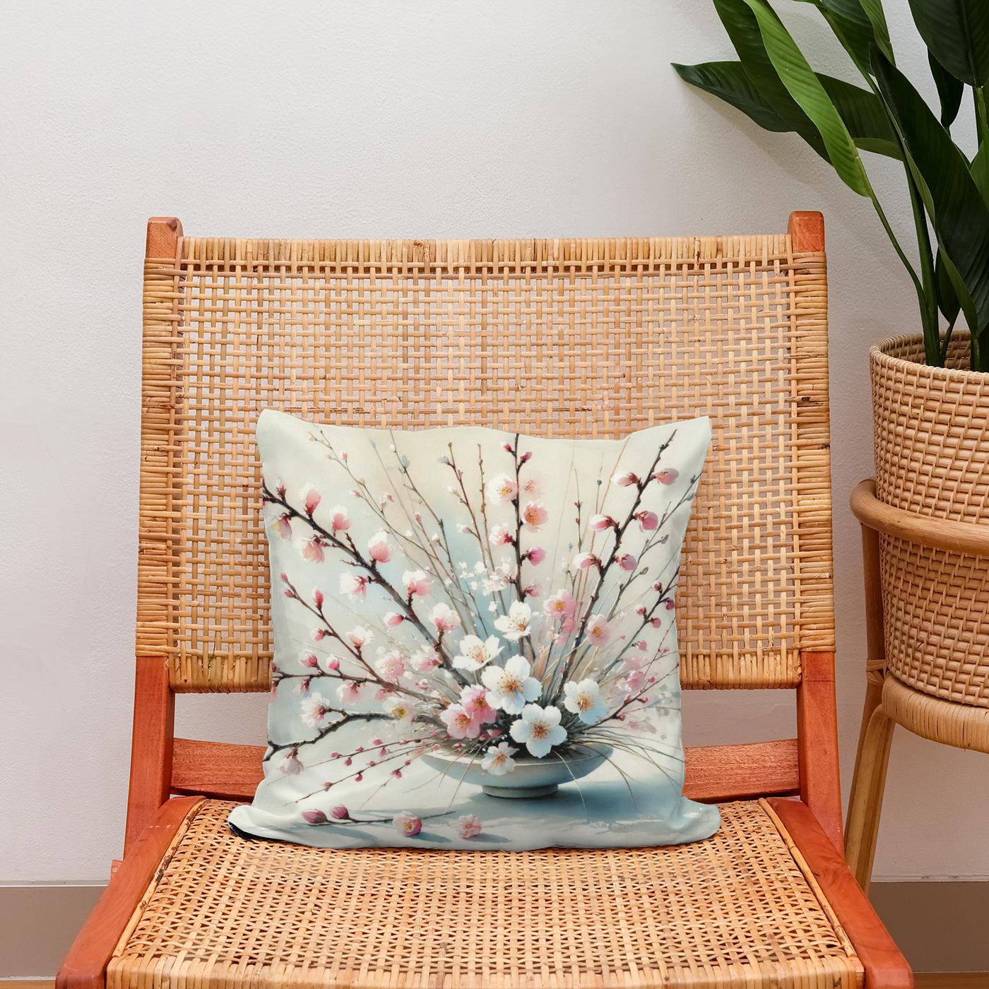 Cherry Blossom Ikebana Cotton Cushion