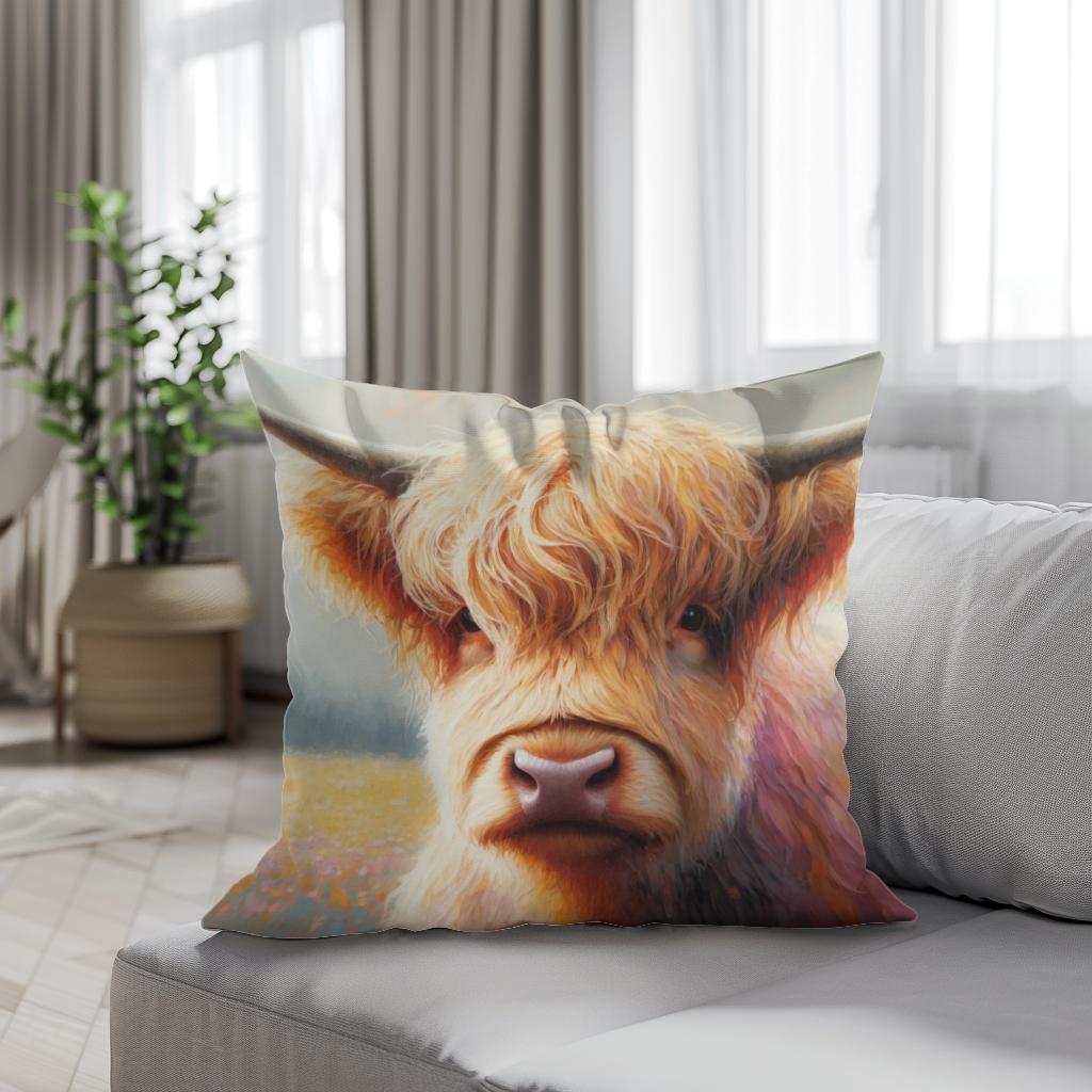 Gentle Highland Cow Gaze Cotton Cushion