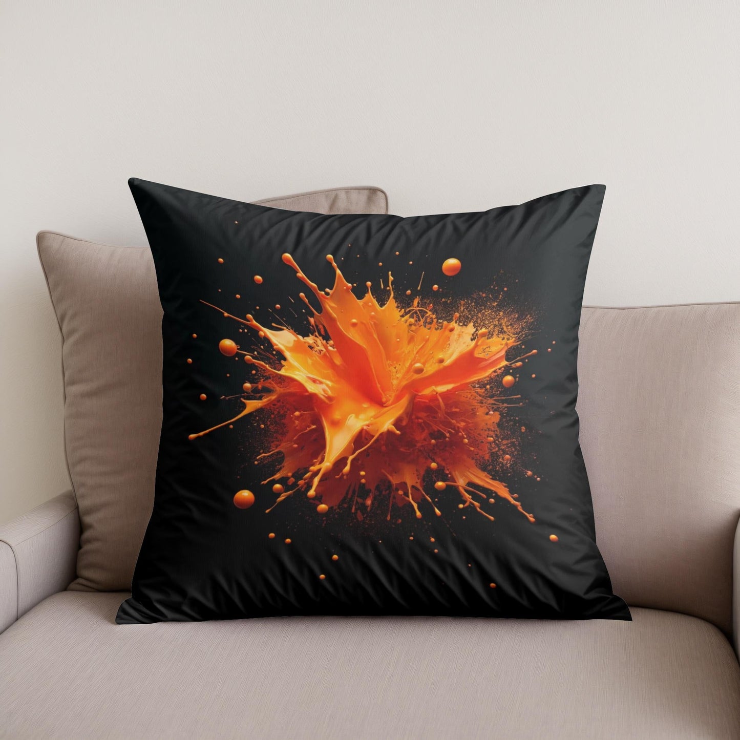 Vibrant Orange Splash Cotton Cushion