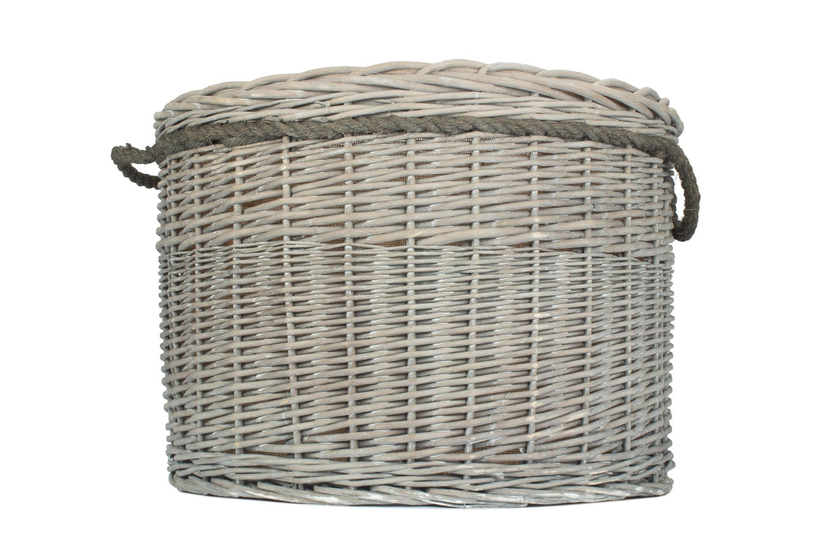 Grey Wash Willow Round Storage Basket Size 3 - Large