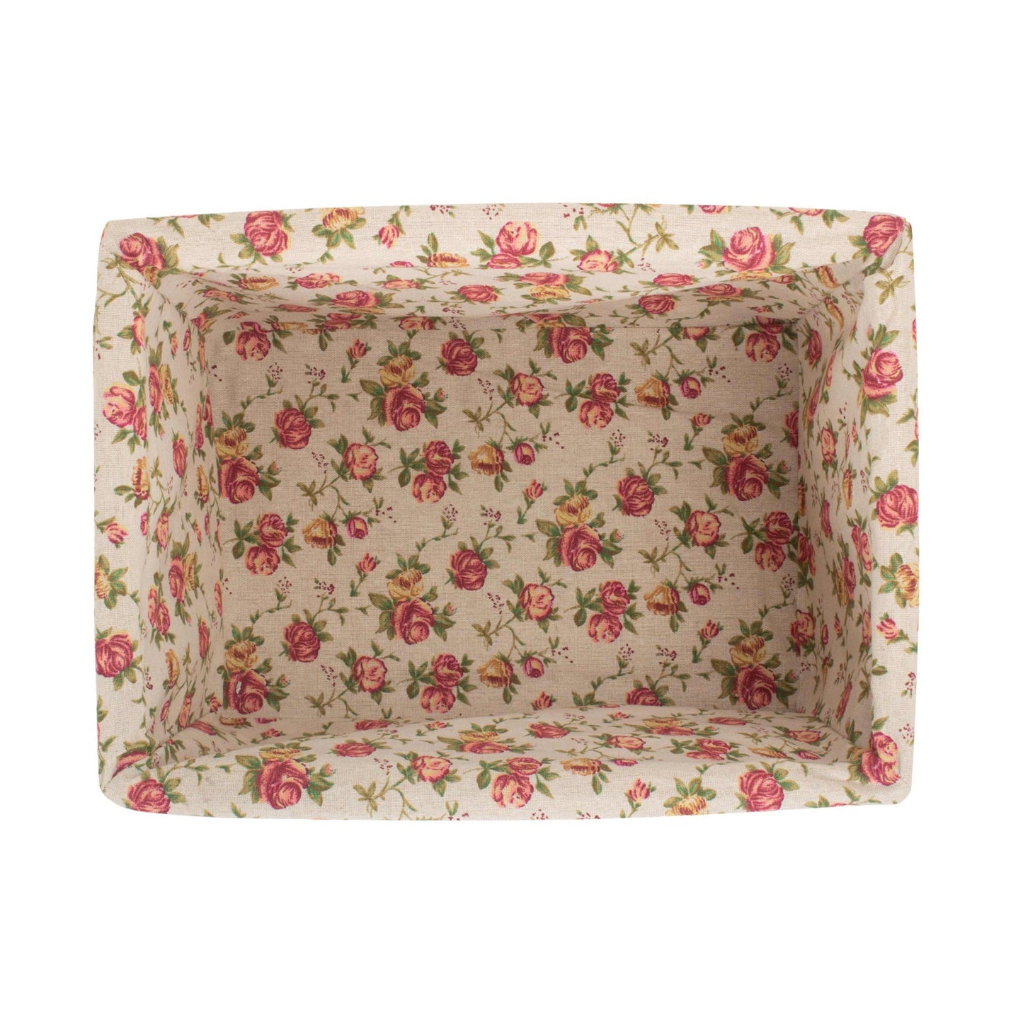 Large White Wash Willow Storage Basket with Garden Rose Lining