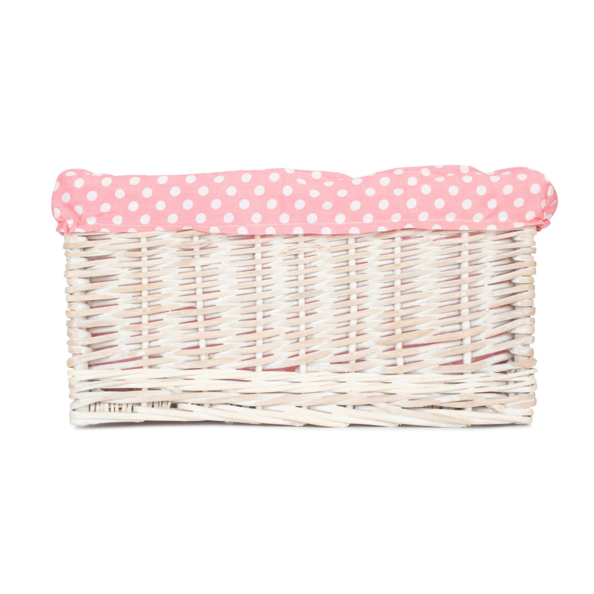 Large White Wash Willow Storage Basket with Pink Spotty Lining