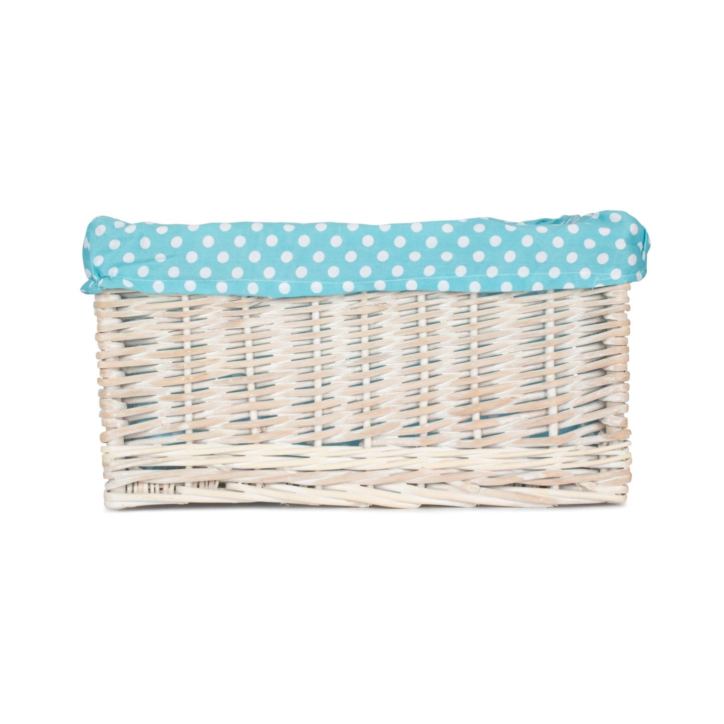 Large White Wash Willow Storage Basket with Blue Spotty Lining