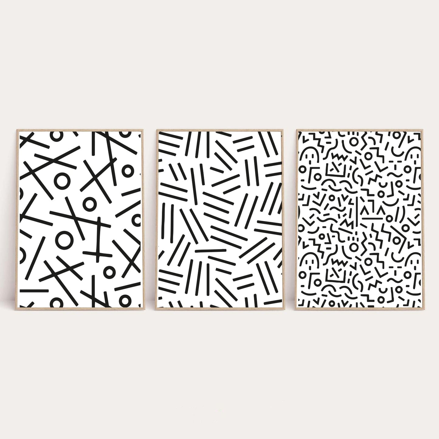 Simple Abstract Set Of 3 Line Bedroom Wall Decor Prints