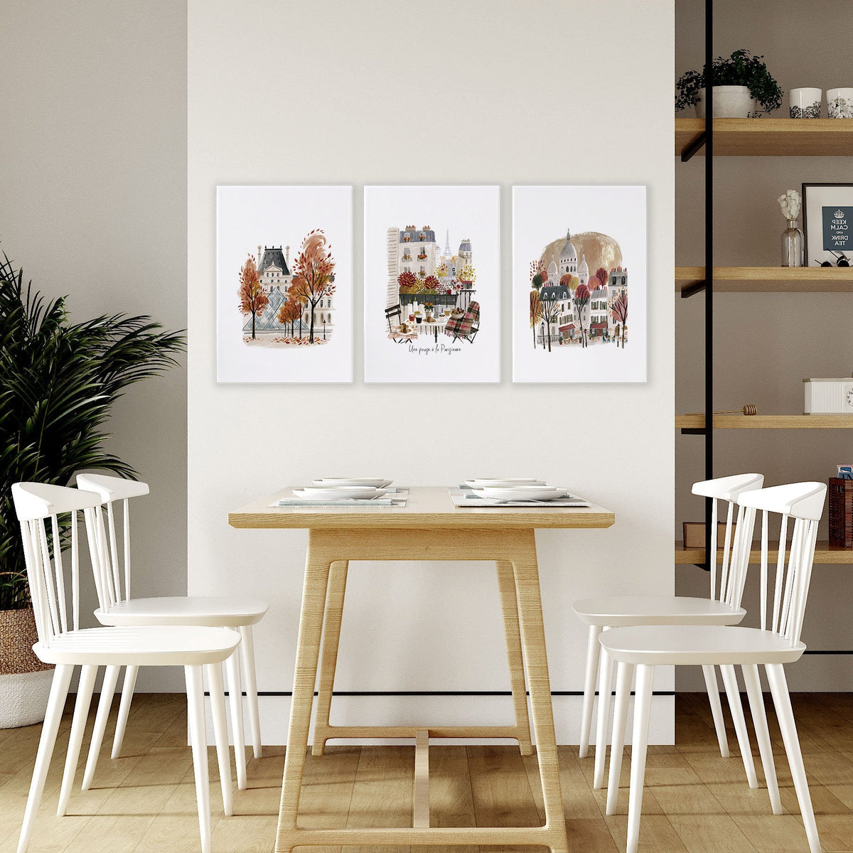 3 Pictures on Wall Autumn Paris Eiffel Tower & Louvre Travel Art Prints | "Une Pause à la Parisienne" | Set of 3
