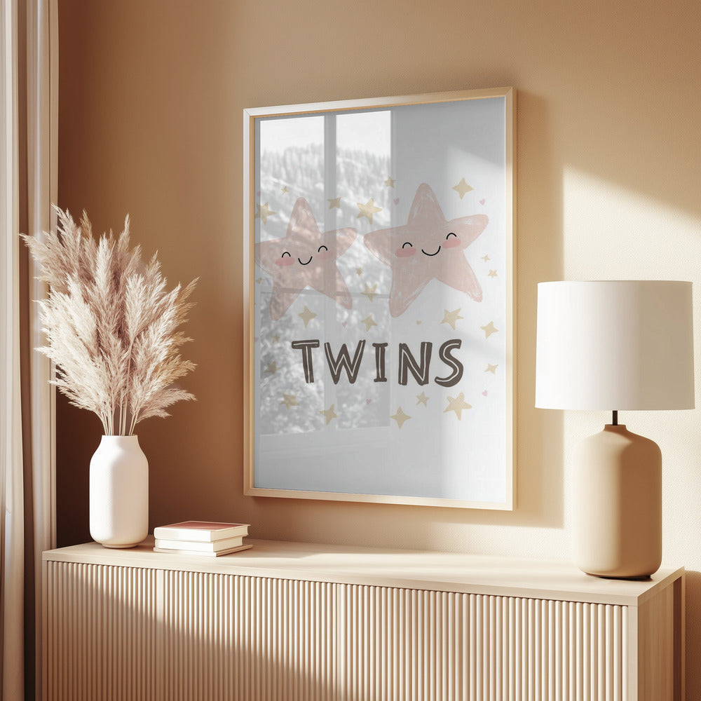 Twins Pink Stars Print