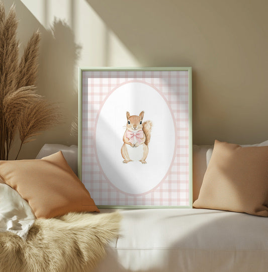 Squirrel Gingham Print