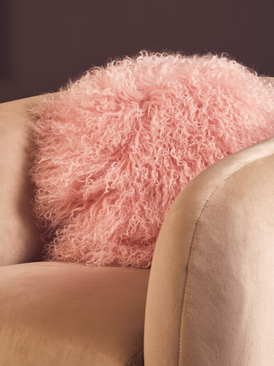 Bosie Real Fur Pink Round Cushion | Mongolian