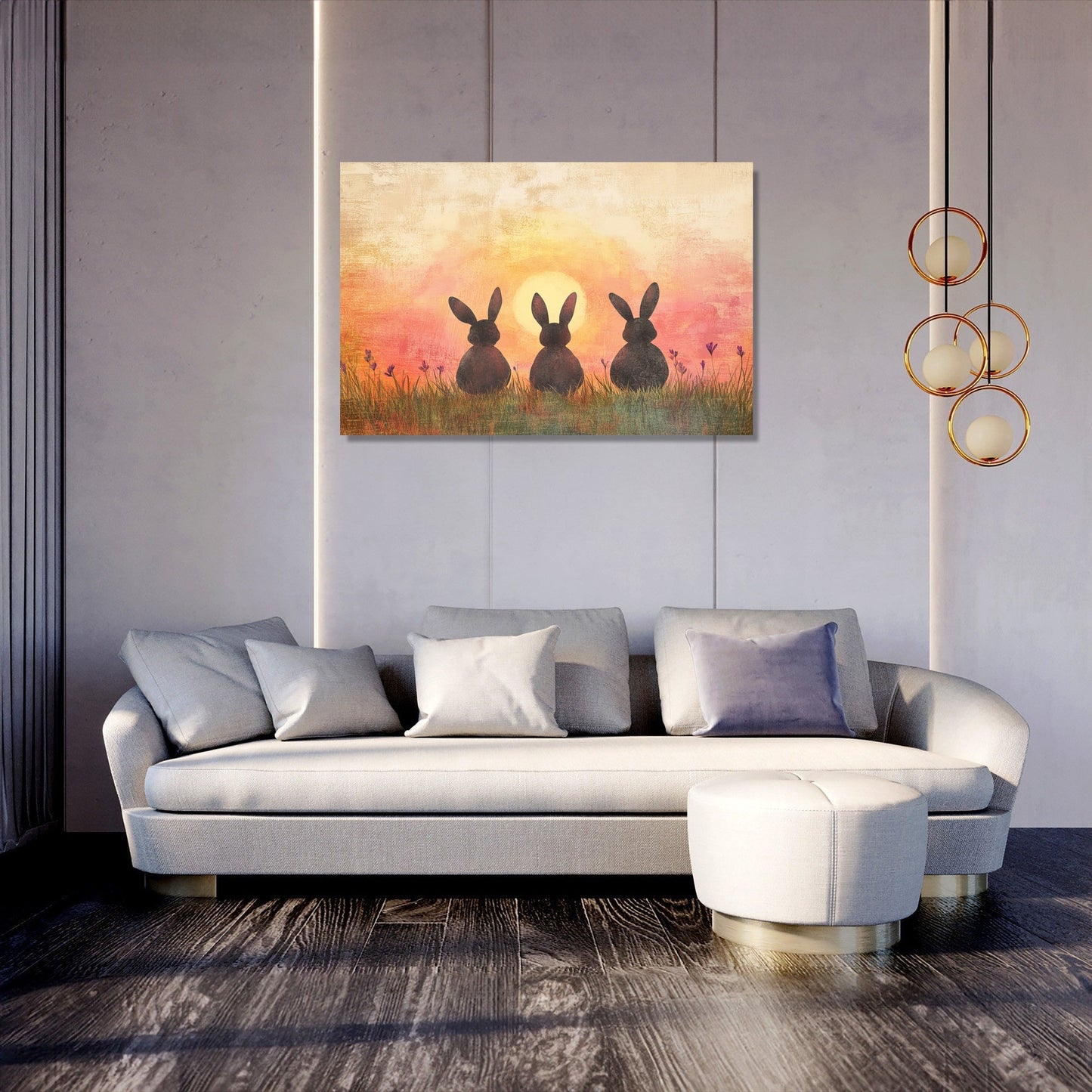 Three Bunnies Sunset Canvas