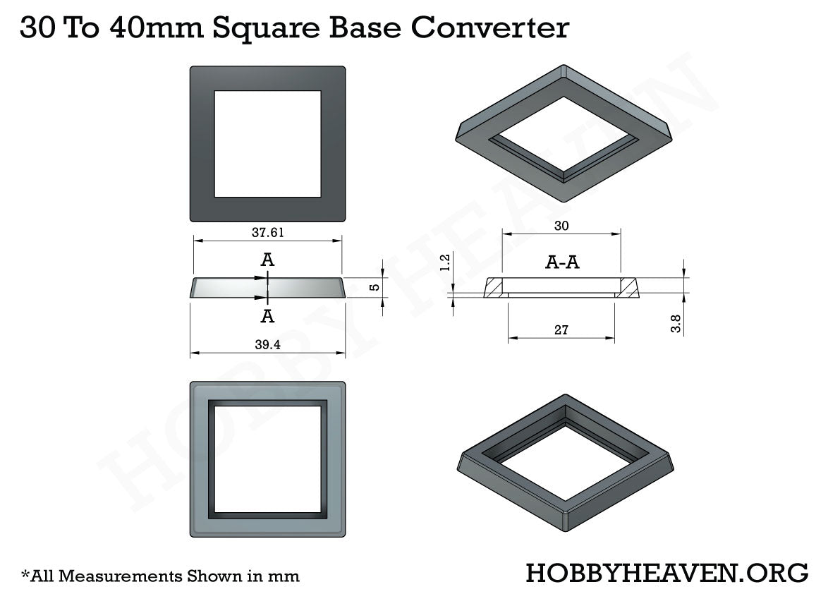 30 to 40mm Square Bases Converters 3d Print