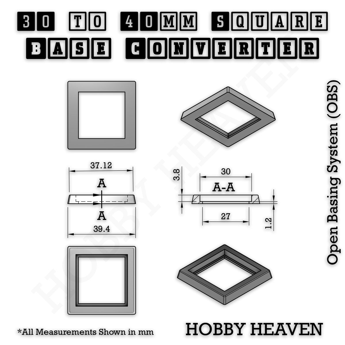 Square to Square Base Converters 3D Print Full Range