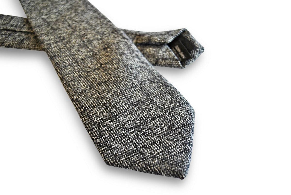 dark grey/gray box herringbone tweed slim wool tie