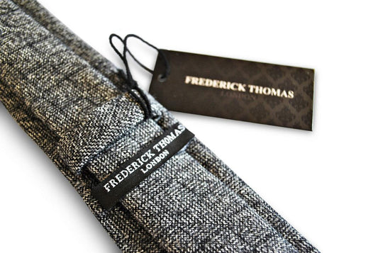dark grey/gray box herringbone tweed slim wool tie