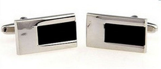 silver and black rectangular cufflinks