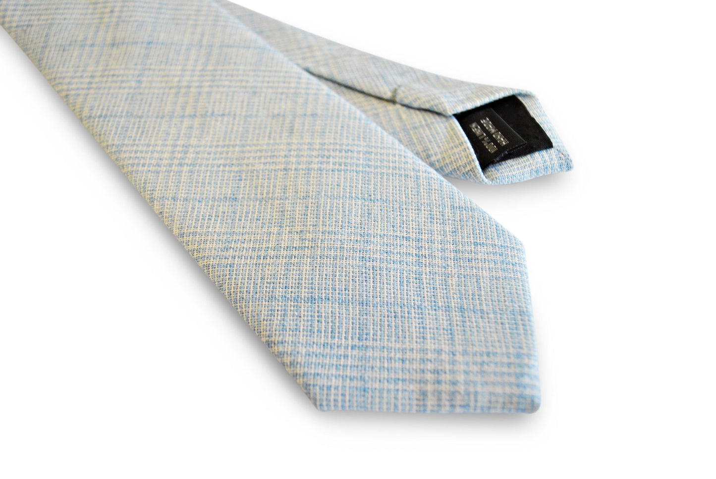 light blue and white check pattern tie in 100% wool
