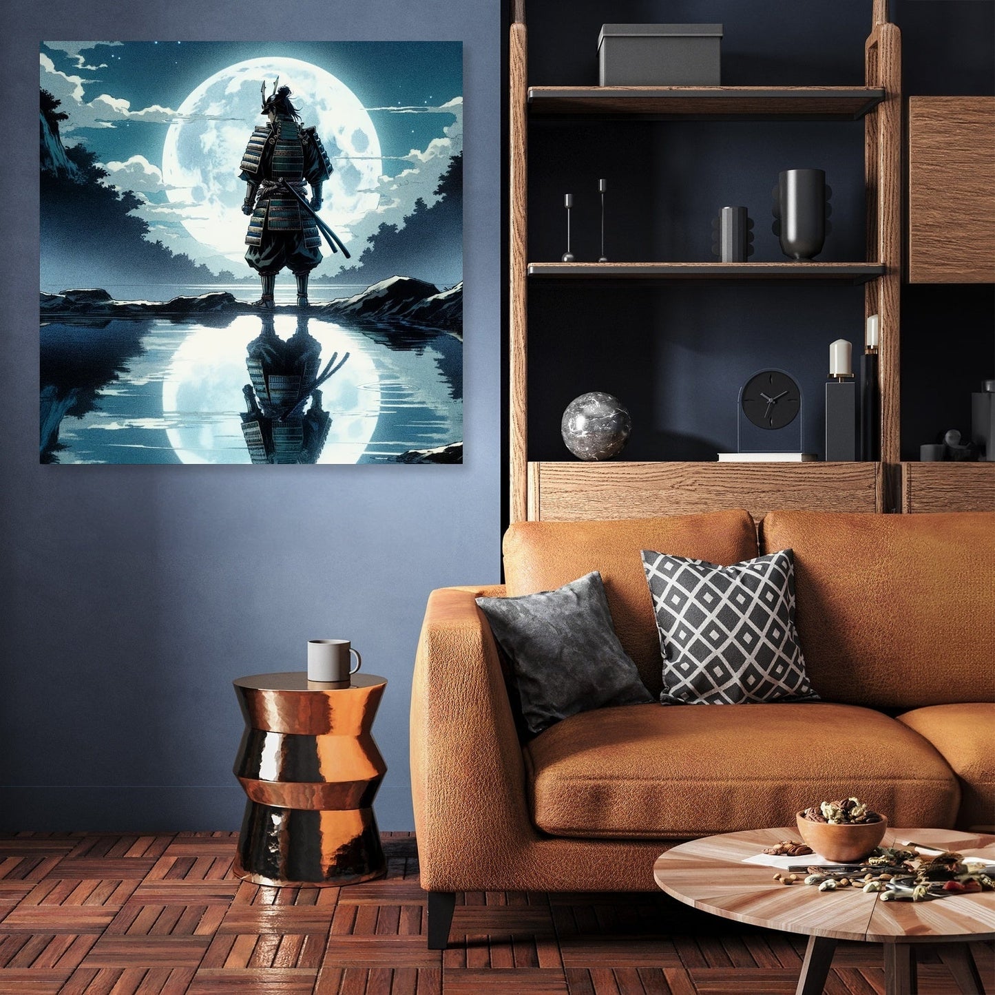 Moonlit Samurai Reflection Canvas