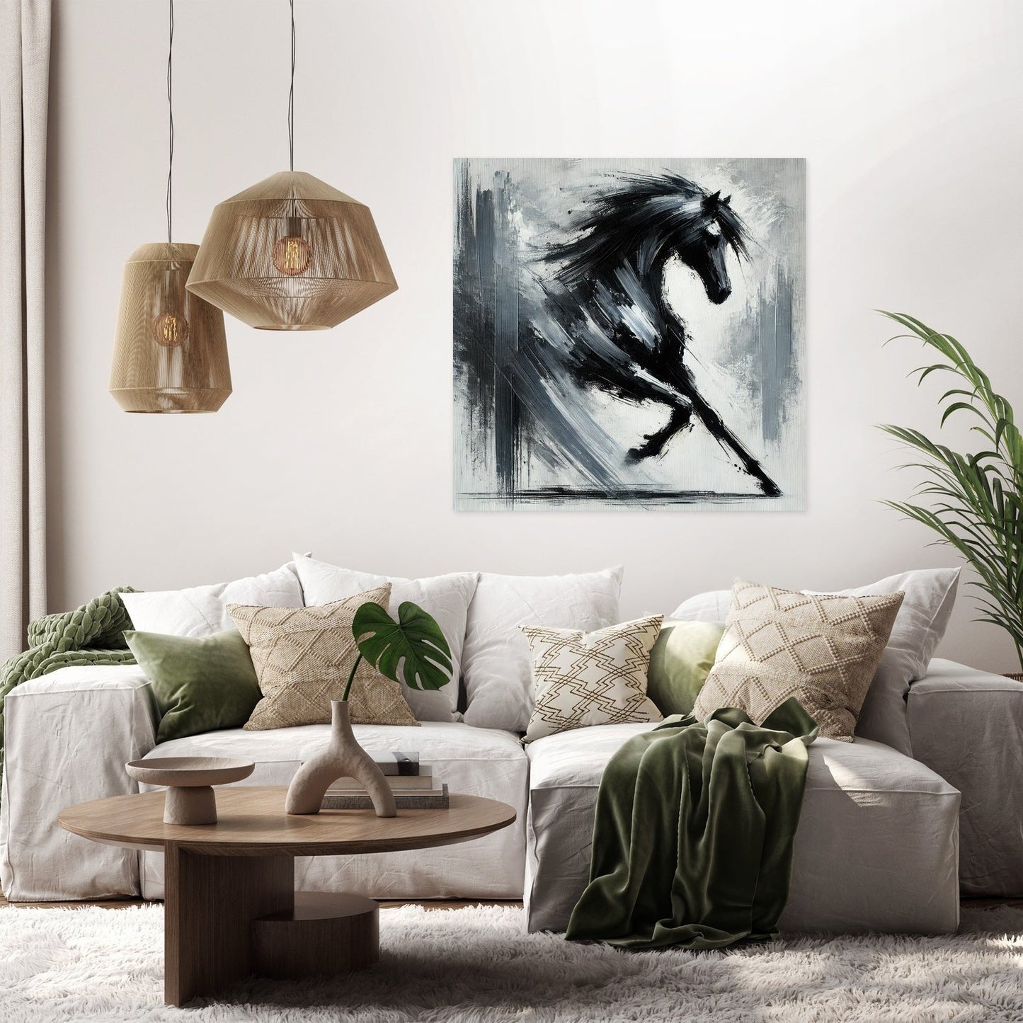 Dynamic Black Horse Canvas