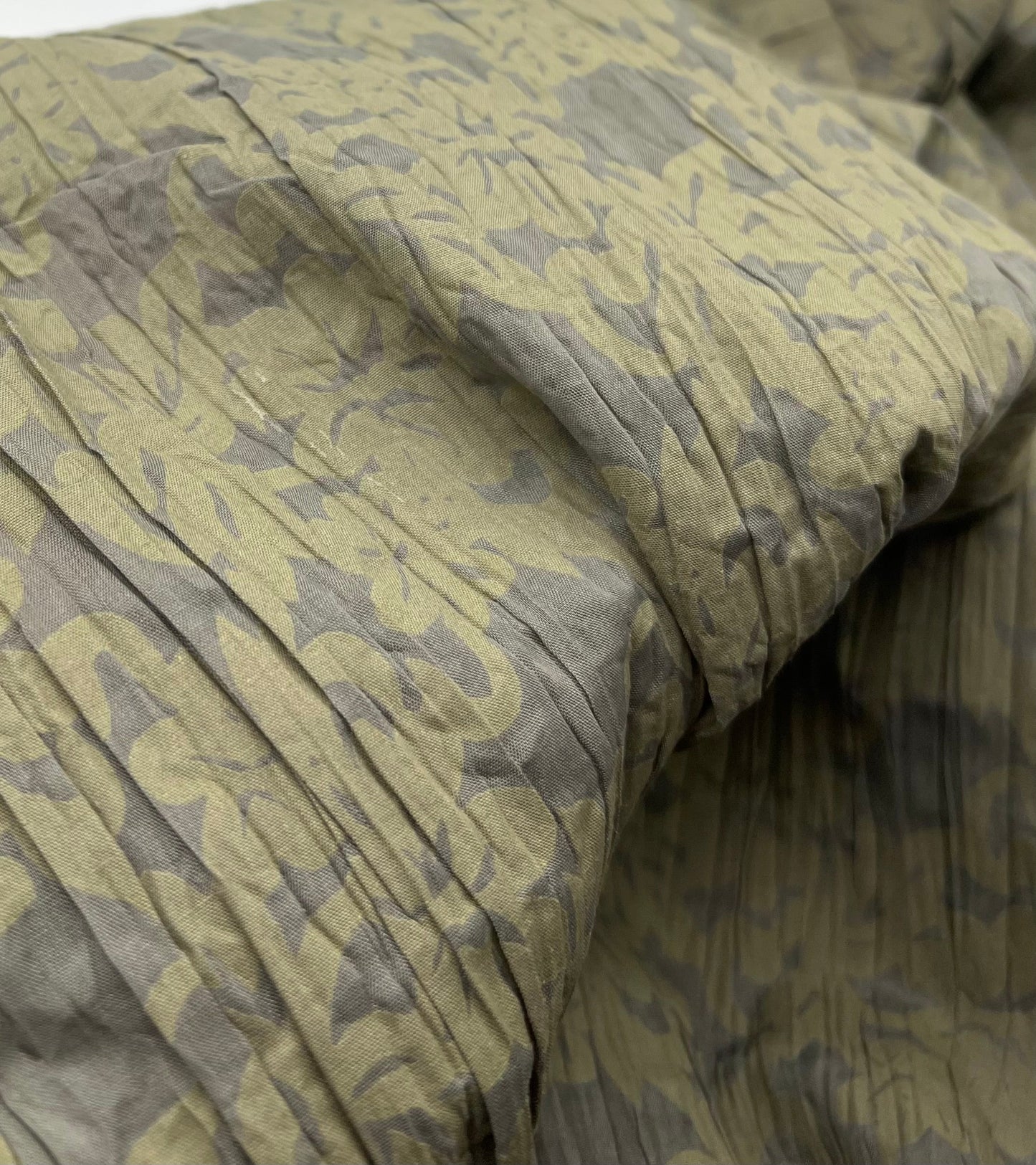 Khaki Floral Crinkled Lightweight Non Stretch Woven Fabric