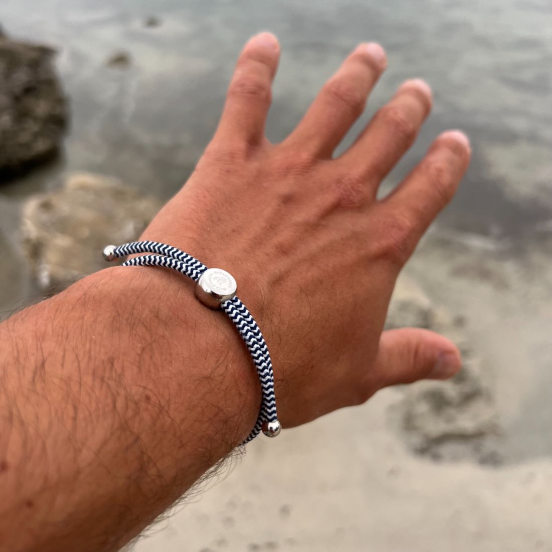 Rope Bracelet - Blue & White Zigzag