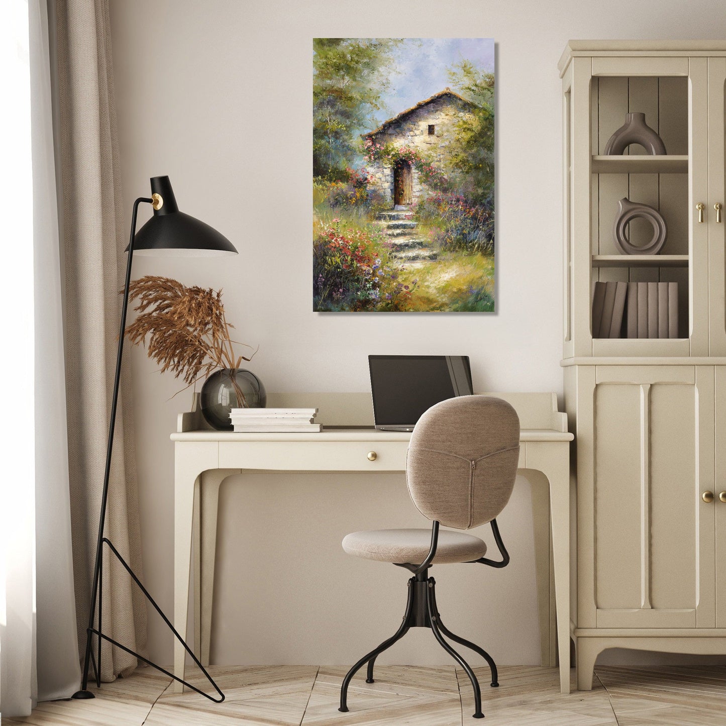 Stone Cottage on Hill Canvas