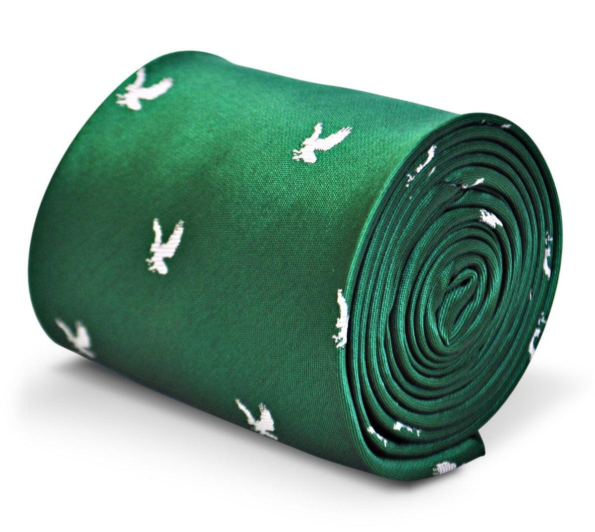 green tie with white eagle bird silhouette design