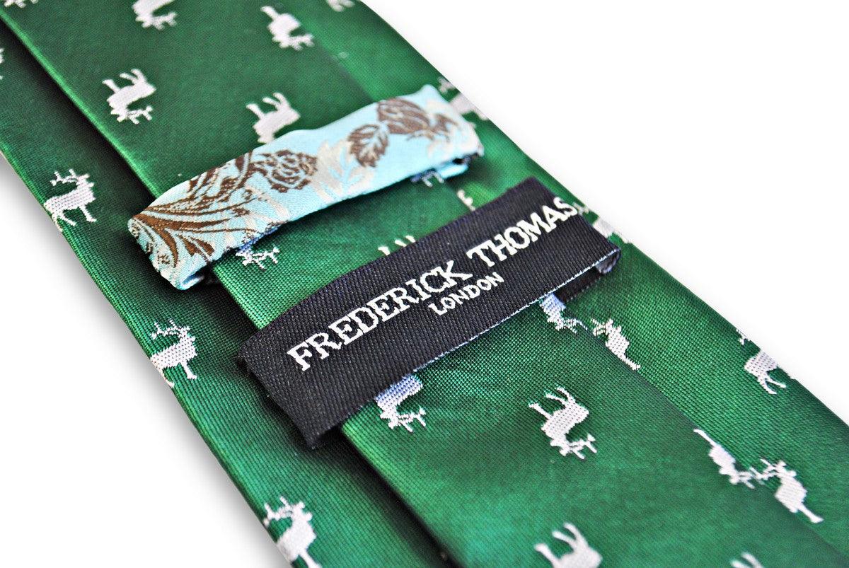 green tie with white stag deer silhouette design