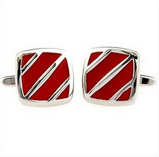 red and silver striped cufflinks